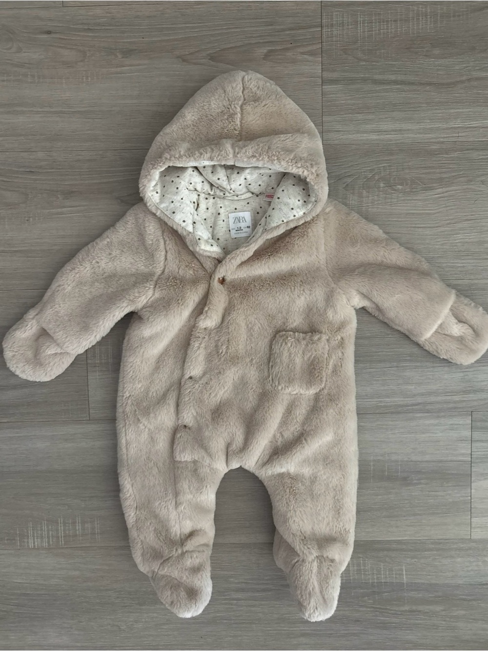 Zara Cream Plush Hooded Baby One-Piece for Winter super soft Bunting